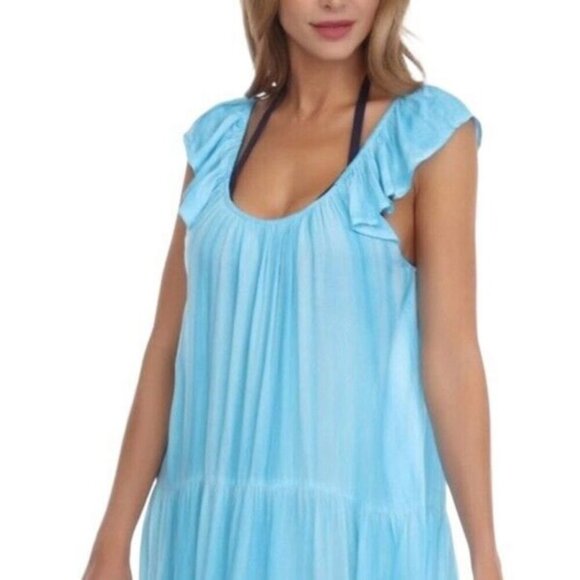 Raviya Womens Size L Turquoise Blue Tiered Dress Swimsuit Cover Up NWT - Picture 4 of 12